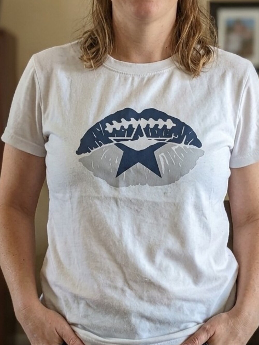Dallas Cowboys Graphic T-Shirt Women's XL White Football Lips Star Short Sleeve